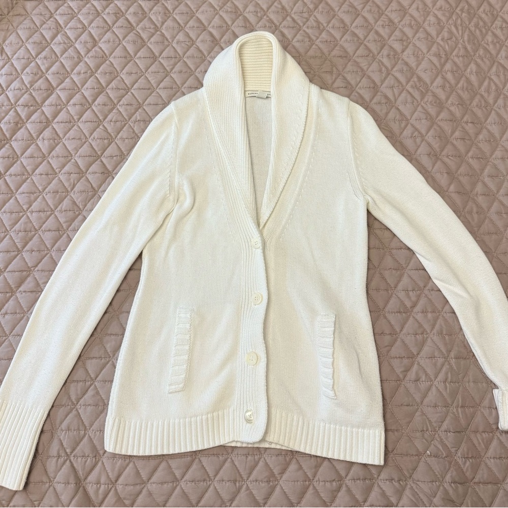 New Banana Republic Cream Shawl Two Pocket Button Collar Sweater Size Small